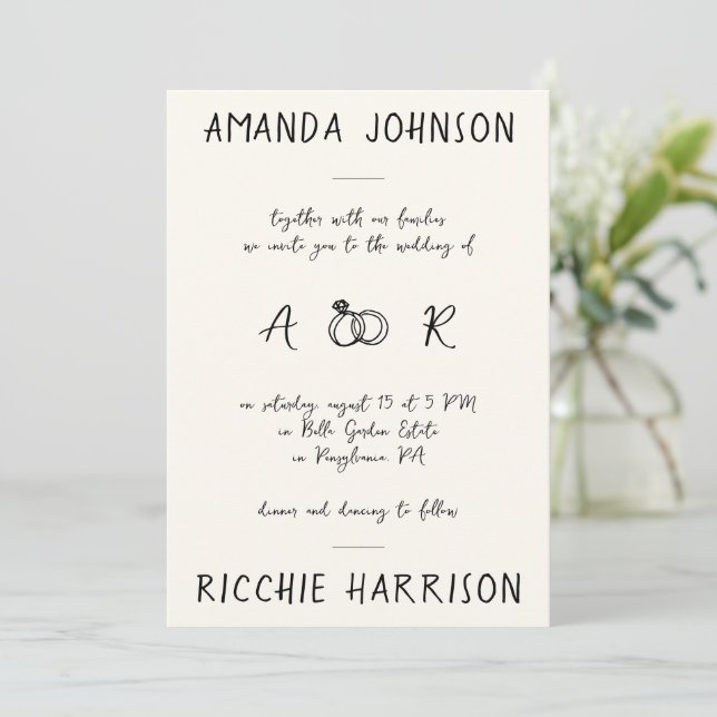 Creative Handwriting Script & Monogram Wedding Invitation (Standing Front)