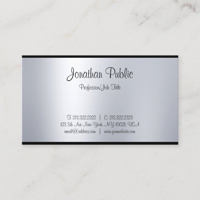 Creative Handwritten Script Silver Calligraphy Business Card (Front)