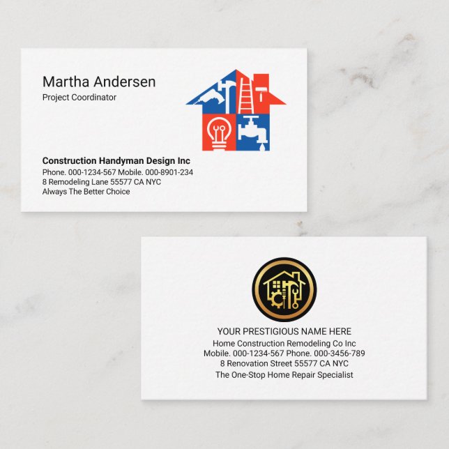 Creative Handyman Tools Building Roof Business Card (Front/Back)