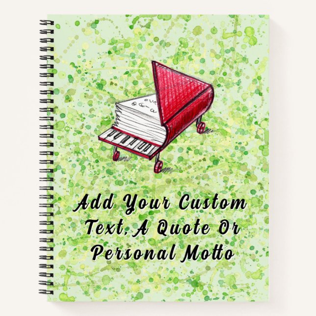Creative Harmony Splatter Piano-Inspired Limecream Notebook (Front)