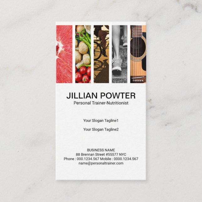 Creative Healthy Lifestyle Picture Column Trainer Business Card (Front)
