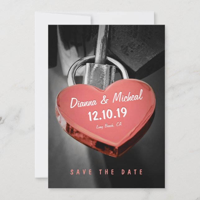 Creative Heart Shape Love Lock Save The Date (Front)