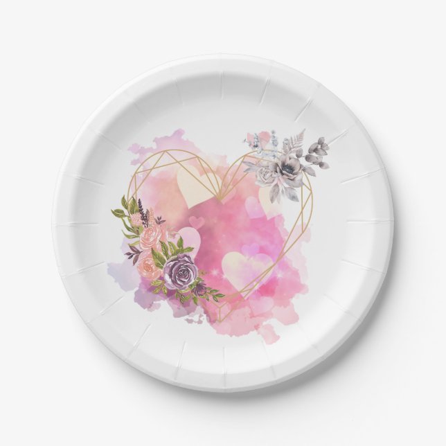 Creative Heart striped with Water Colour Splash    Paper Plate (Front)