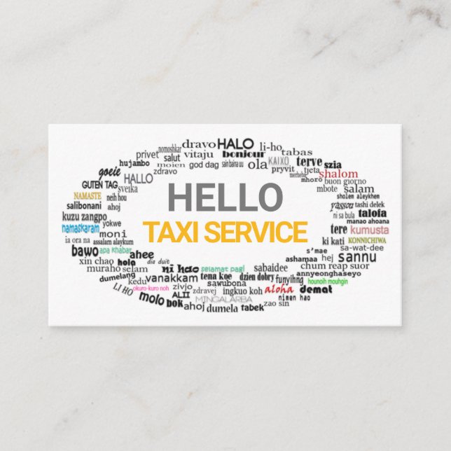 Creative Hello Language Greetings Taxi Driver Business Card (Front)