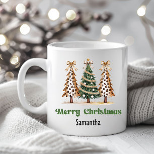 Creative Leopard Christmas Trees Custom Name Mug