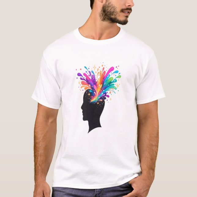 Creative Mind Color Splash Silhouette Artistic T-Shirt (Front)