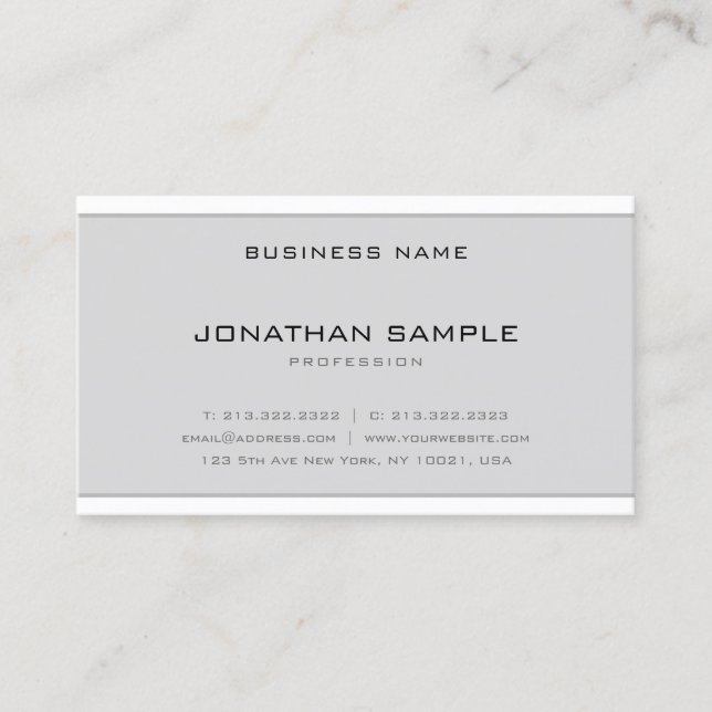 Creative Minimalist Design Modern Clean Grey White Business Card (Front)