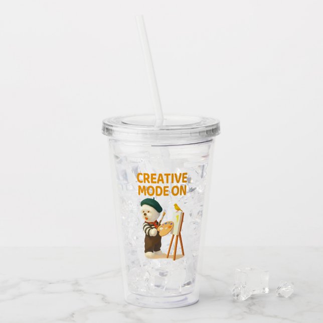 Creative Mode On: Painter Bichon Dog Artist Art Acrylic Tumbler (Front Ice)