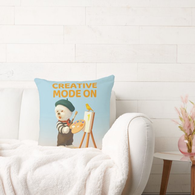 Creative Mode On: Painter Bichon Dog Artist Art Cushion (Couch)