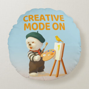 Creative Mode On: Painter Bichon Dog Artist Art Round Cushion