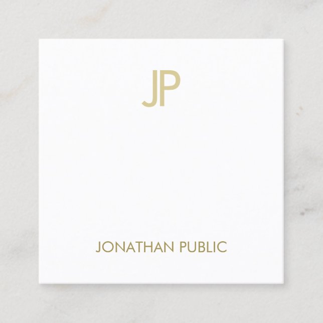 Creative Modern Gold Monogram Smart Plain Luxury Square Business Card (Front)