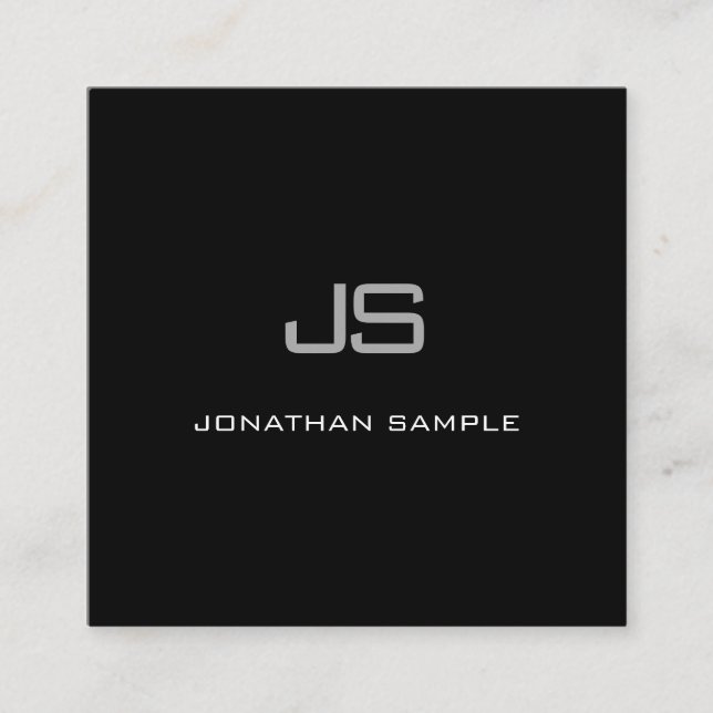 Creative Modern Monogram Black White Simple Plain Square Business Card (Front)