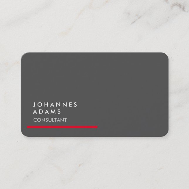 Creative Modern Plain Grey Red Trendy Business Card (Front)