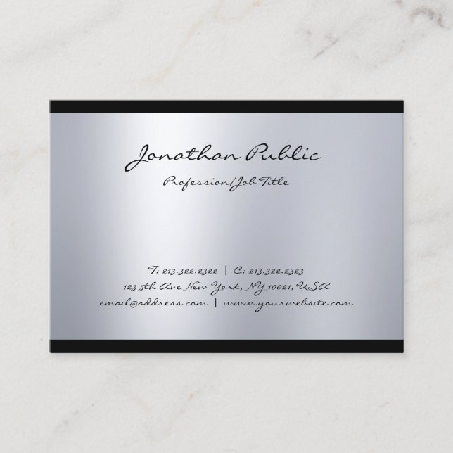Creative Modern Script Cool Silver Plain Trendy Business Card (Front)