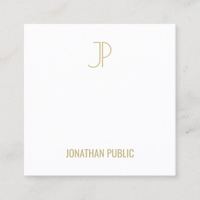 Creative Modern Template Gold Monogrammed Top Square Business Card (Front)
