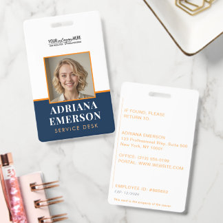 Creative Modern Vibrant Orange Navy Blue Bold ID Badge