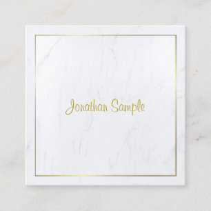 Creative Modern White Marble Gold Script Luxurious Square Business Card