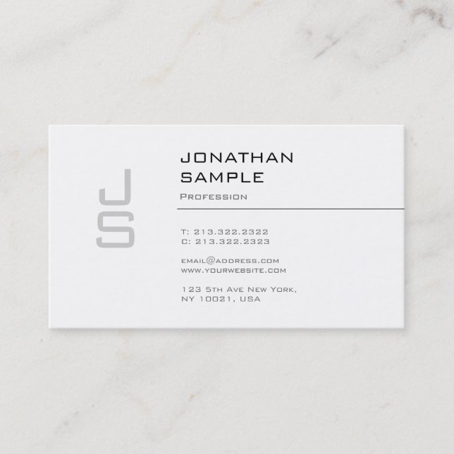 Creative Monogram Sleek Design Trendy Modern Plain Business Card (Front)