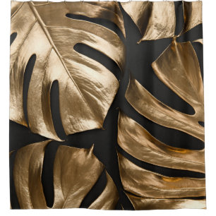 Creative monstera leaves, black background. shower curtain