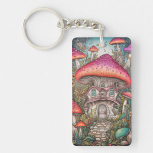 Creative Mushroom Hut Illustration Key Ring
