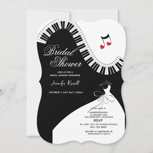Creative Musicians Piano Keys Bridal Shower Invitation (Front)