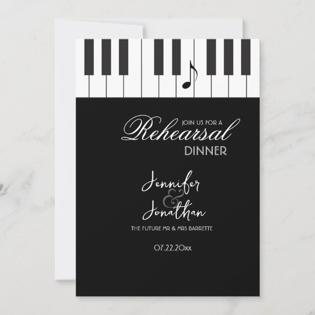 Creative Musicians Piano Keys Rehearsal Dinner Invitation (Front)