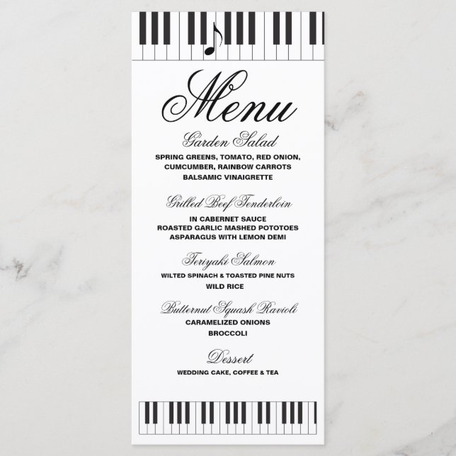 Creative Musicians Piano Keys Wedding Menu (Front)