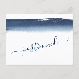 Creative Navy Blue Watercolor Wedding Postponement Announcement Postcard