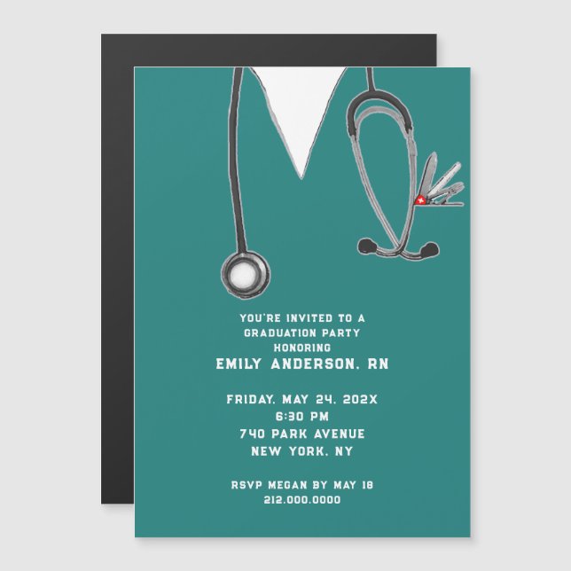 Creative Nursing School Graduation Magnetic Invitation (Front/Back)