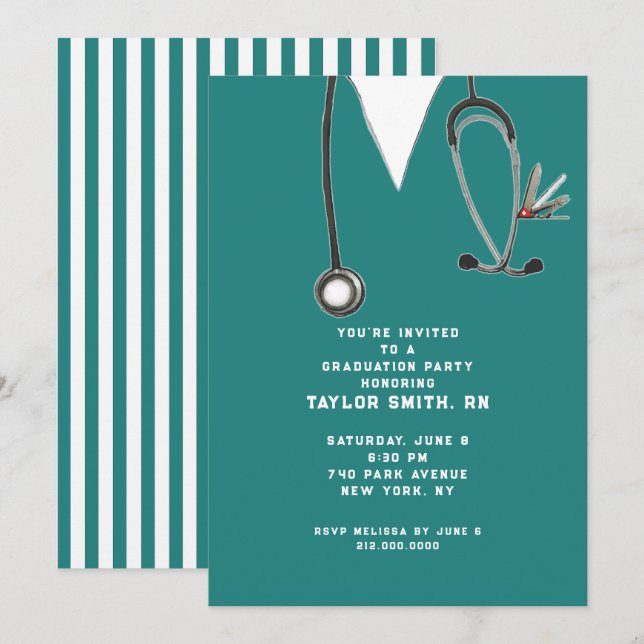 Creative nursing school graduation party invitation (Front/Back)
