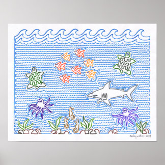Creative Ocean Scene Line Art Poster