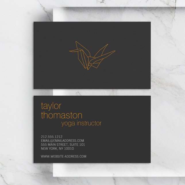 Creative Origami Crane Orange on Dark Grey Business Card (Creator Uploaded)
