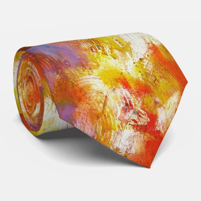 Creative Original Red Yellow Abstract Art Modern Tie (Rolled)
