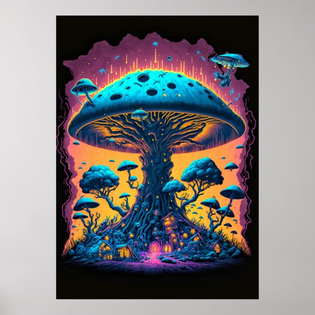 Creative Otherworldly Psychedelic Mushroom Art Poster (Front)