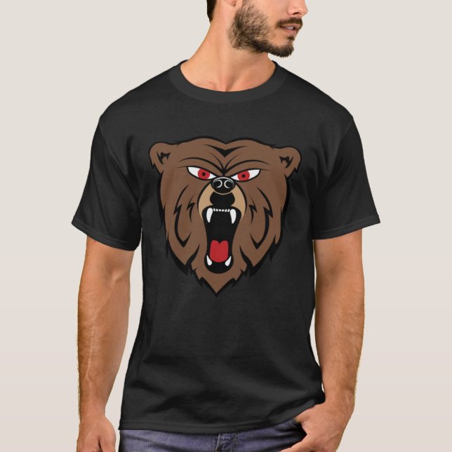 Creative Oversized Bear Head Face Print  Bold Griz T-Shirt (Front)