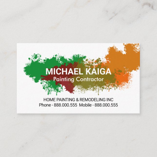 Creative Paint Splatters Home Remodeling Business Card (Front)