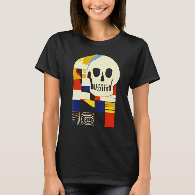 Creative Patchwork Skull Abstract Shapes Artful Gr T-Shirt (Front)