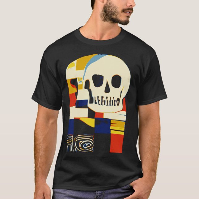 Creative Patchwork Skull Abstract Shapes Artful Gr T-Shirt (Front)