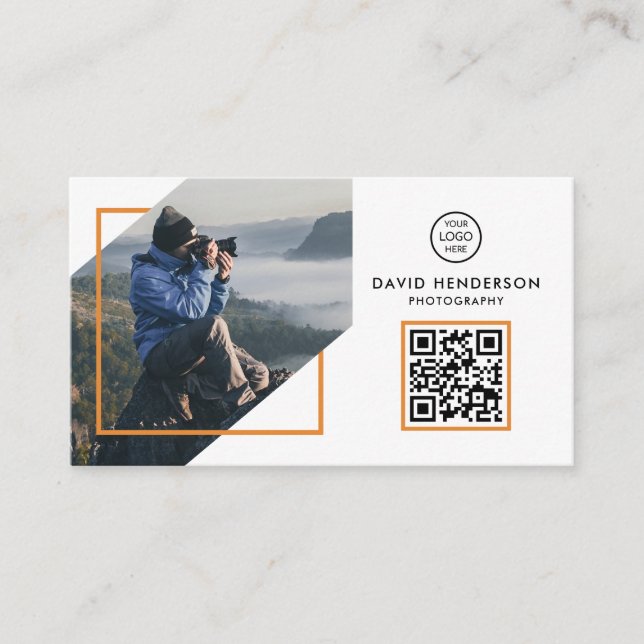 Creative Photographer Photography White Qr Code Business Card (Front)