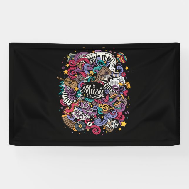 Creative Piano Keyboard & Treble Clef Music Note Banner (Horizontal)