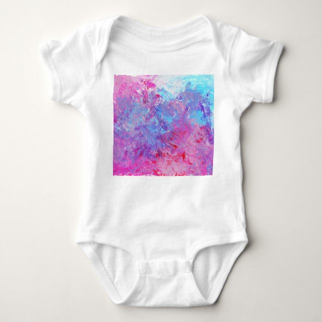 Creative pink-blue texture, paint blots. baby bodysuit (Front)