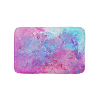 Creative pink-blue texture, paint blots. bath mat