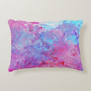 Creative pink-blue texture, paint blots. decorative cushion