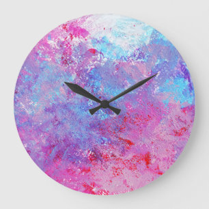 Creative pink-blue texture, paint blots. large clock