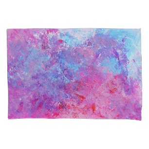 Creative pink-blue texture, paint blots. pillowcase