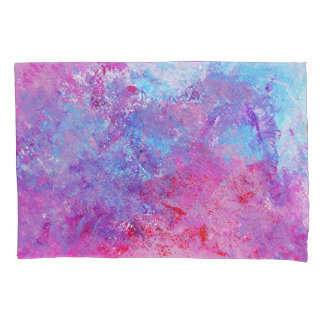 Creative pink-blue texture, paint blots. pillowcase