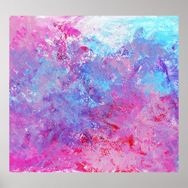 Creative pink-blue texture, paint blots. poster (Front)