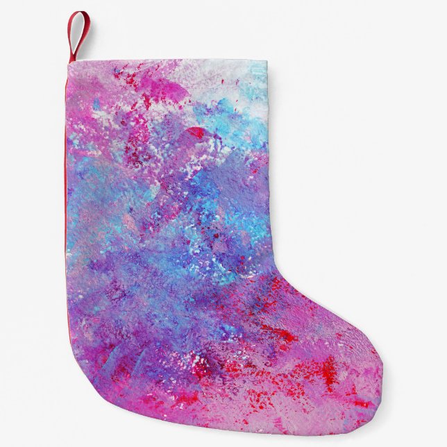 Creative pink-blue texture, paint blots. small christmas stocking (Front)