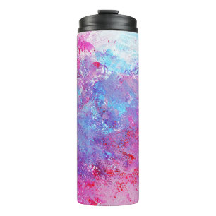 Creative pink-blue texture, paint blots. thermal tumbler