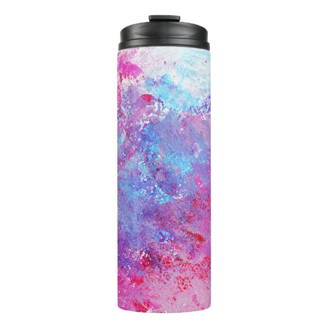 Creative pink-blue texture, paint blots. thermal tumbler (Front)